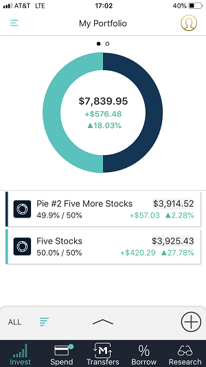 M1 Finance review mobile app main portfolio view. 