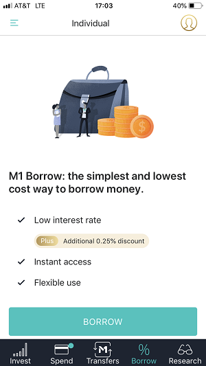 M1 Finance Borrow mobile view.