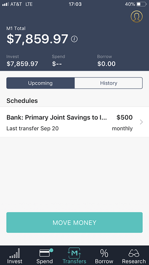 The mobile app review upcoming money transfers. 