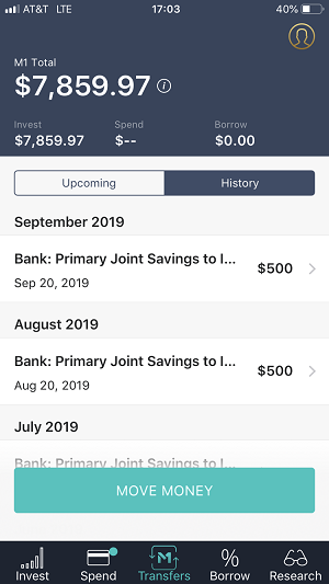The mobile app review money transfer history.