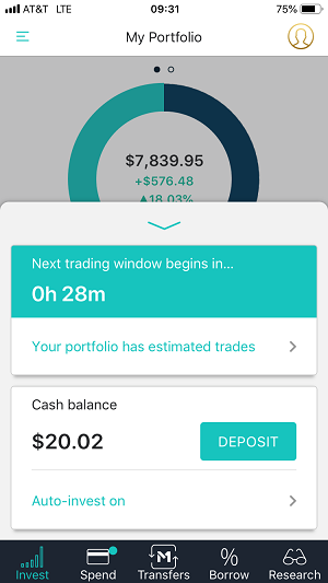 The mobile app review next trading window screen capture. 