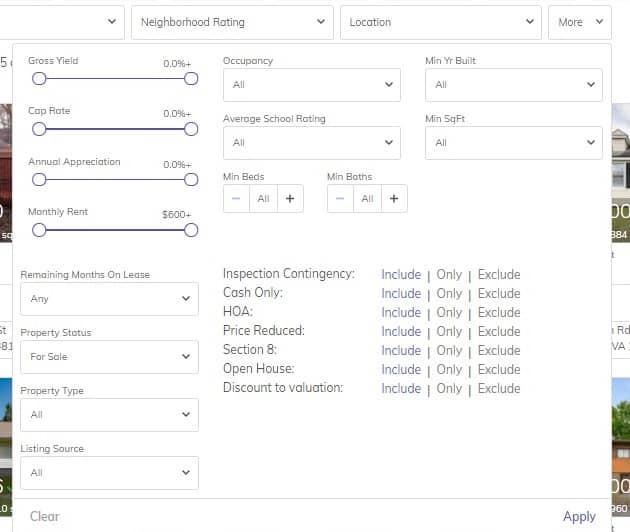 Marketplace "more" dropdown menu for filtering.