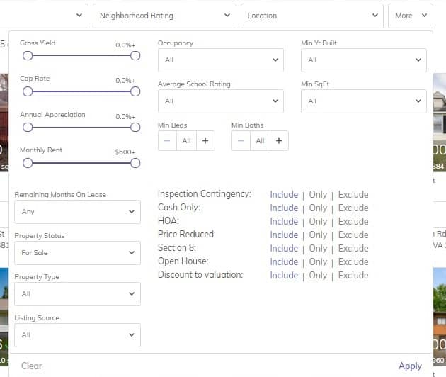 Marketplace "more" dropdown menu for filtering. 