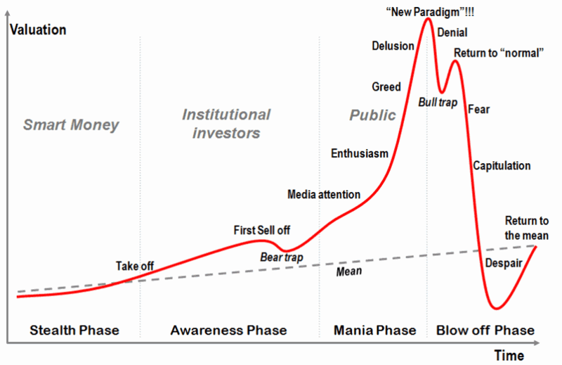 The stages of a bubble chart, used to help explain Bitcoin as an alternative investment idea.