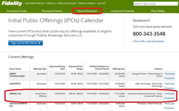 Airbnb stock was available via Fidelity during the Airbnb IPO.