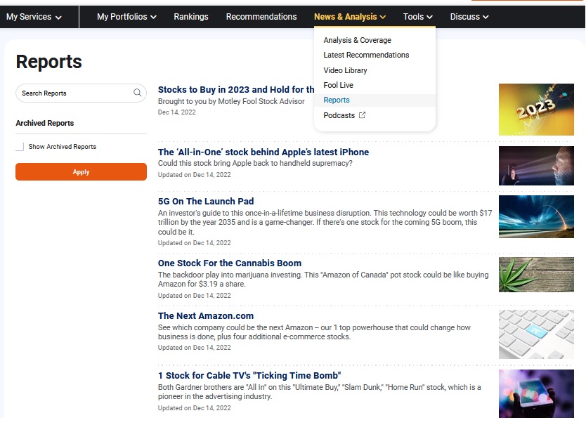 Motley Fool Stock Advisor Review Reports screenshot.