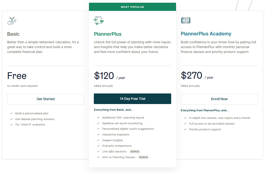 NewRetirement review Pricing plans. 