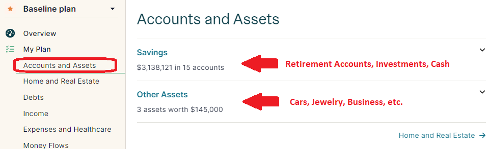 NewRetirement Accounts and Assets.