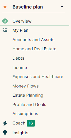 NewRetirement Inputs detail. 