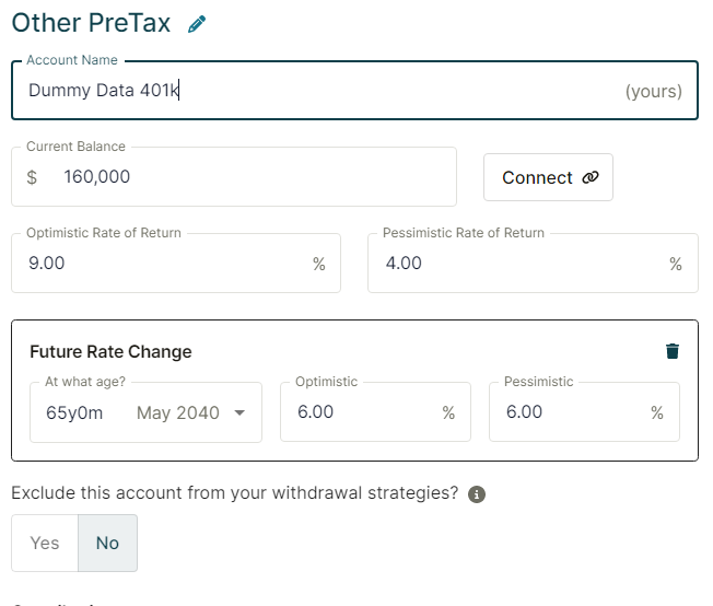 NewRetirement Accounts and Assets Detailed view. 