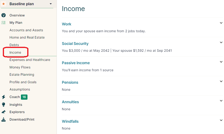 NewRetirement review income. 