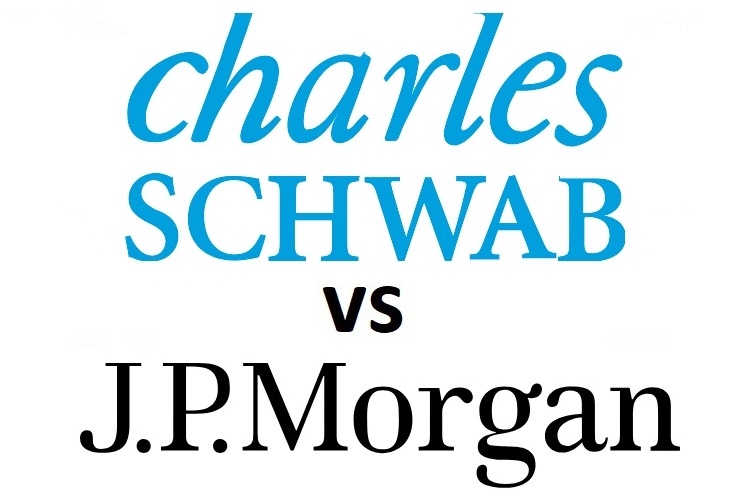 Charles Schwab logo vs J.P. Morgan logo. JEPI vs SCHD.