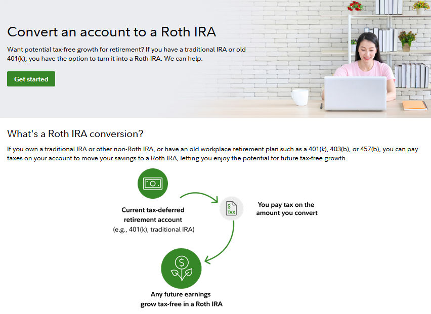 Fidelity Roth conversion image of start page. 
