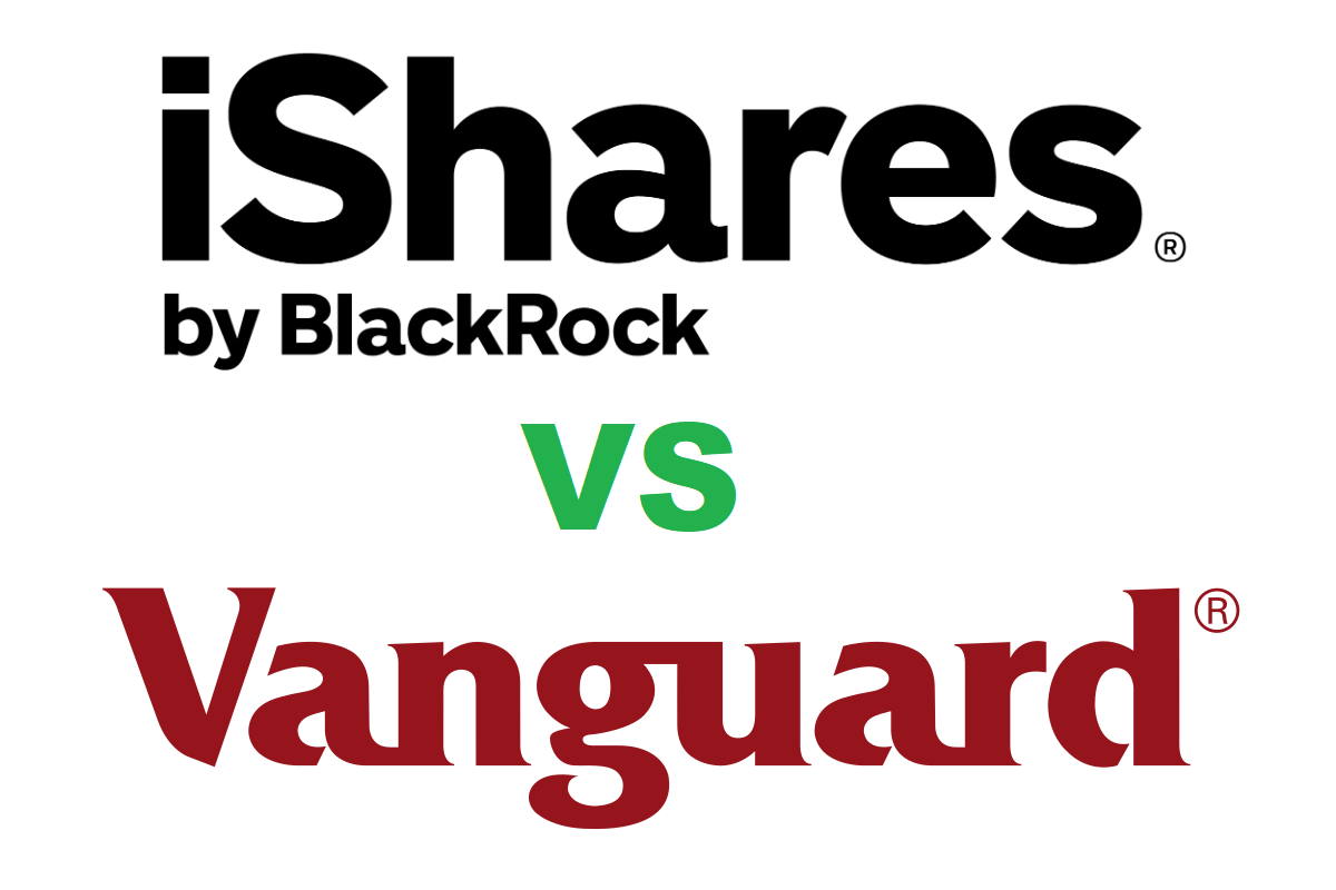 iShares by Blackrock vs Vanguard logos. A decision between IVV vs VOO comes down to the investors preference for iShares/Blackrock and Fidelity vs Vanguard. The funds are identical.