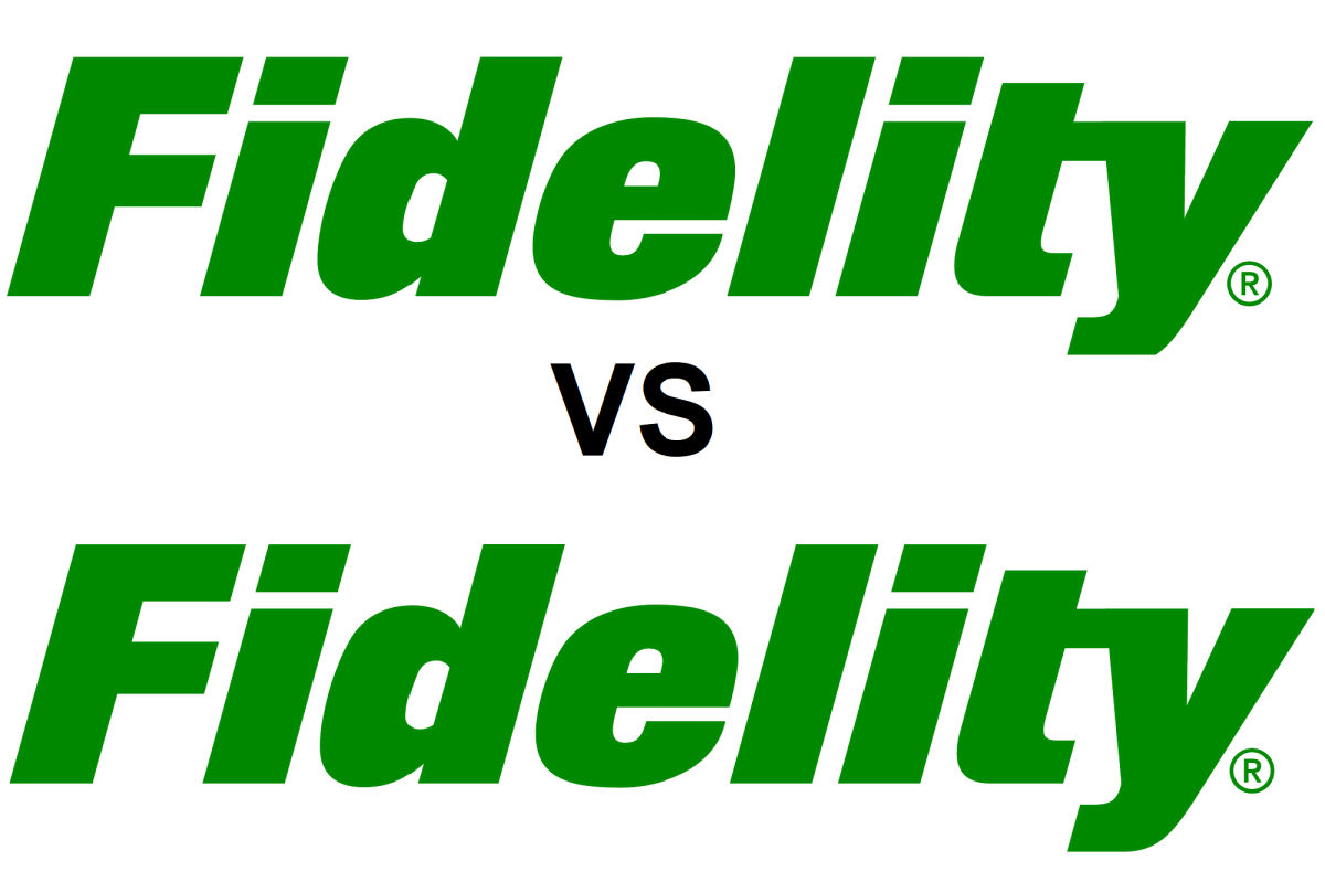 Fidelity vs Fidelity logos. This article explores Fidelity's popular index funds FSKAX vs FXAIX.