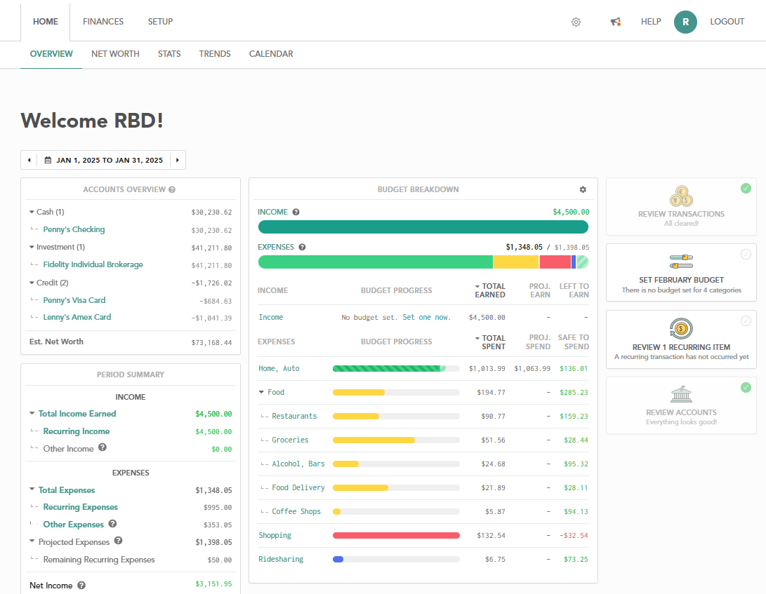 Lunch Money Dashboard screen capture.